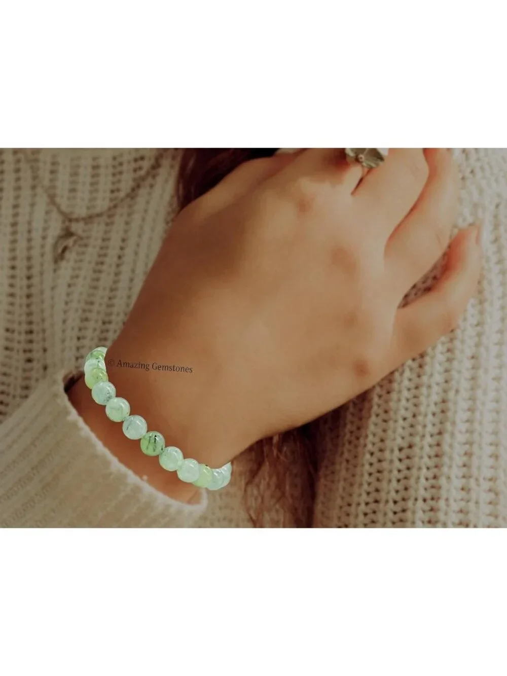Stunning Prehnite Crystal Bracelet - 8mm Beaded Stretchable Healing Jewelry for